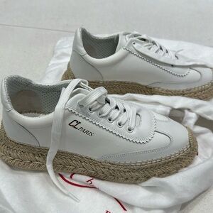 New Women’s Size 38 C Louboutin Espasneak Espadrille Sneakers White.